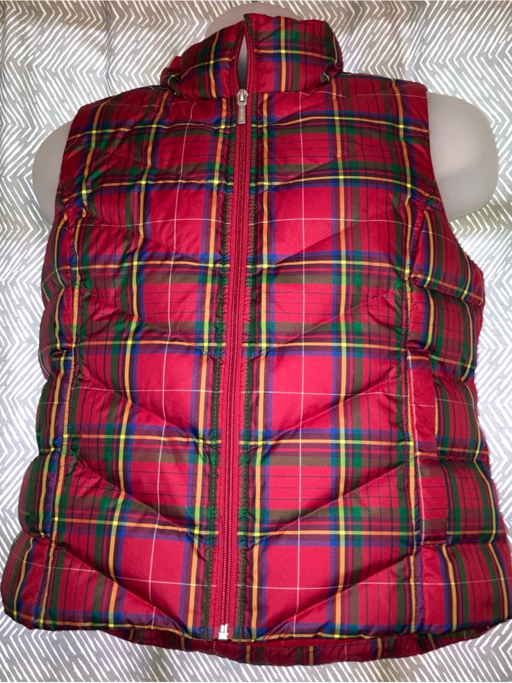 LANDS' END plaid tartan down vest puffy size S/P NWT